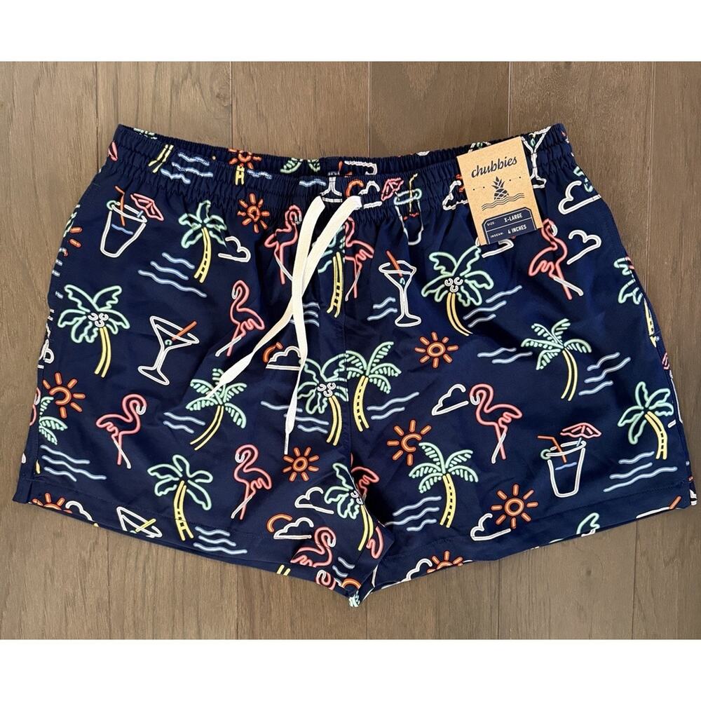 NWT Chubbies The Neon Lights Classic Swim Trunks Shortie 4 Inseam, XL